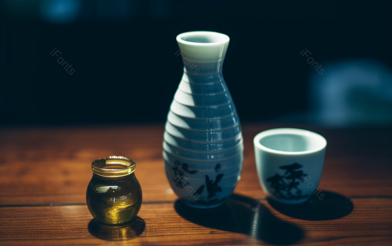 日料馆美酒酒壶酒杯摆放在桌面上喝清酒摄影图,高清,摄影图,摄影图片,图片大全,摄影图免费下载